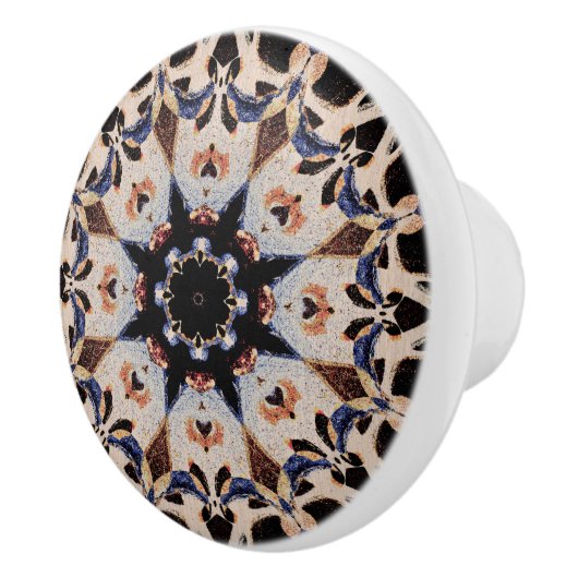 Modern Medieval Mandala Mosaic Tile Cream Blue Keramische Knop (Rechts)