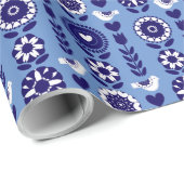 Modern medio Century Cute Floral Pattern Blue Whit Cadeaupapier (Rol Hoek)