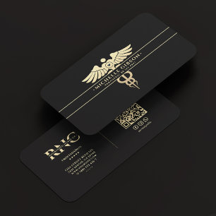 Modern Medisch Arts Monogram Caduceus Zwart Goud Visitekaartje