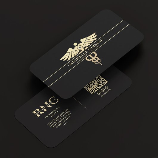 Modern Medisch Arts Monogram Caduceus Zwart Goud Visitekaartje