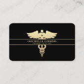 Modern Medisch Arts Monogram Caduceus Zwart Goud Visitekaartje (Voorkant)