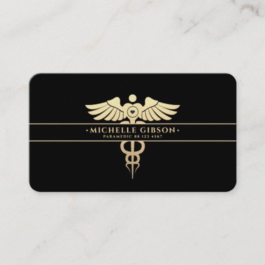 Modern Medisch Arts Monogram Caduceus Zwart Goud Visitekaartje (Voorkant)