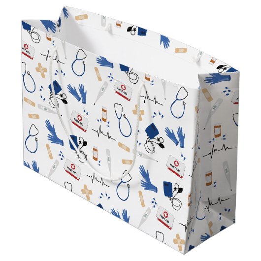 Modern Medisch Arts Verpleegkundige Patroon Groot Cadeauzakje (Achterkant Gekanteld)