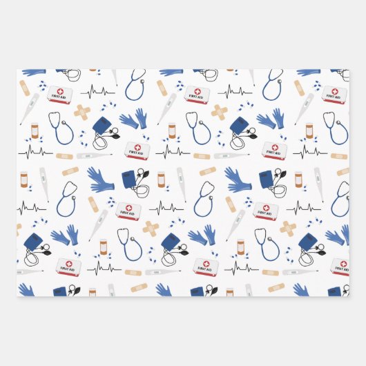 Modern Medisch Arts Verpleegkundige Patroon Inpakpapier Vel (Voorkant 3)