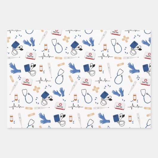 Modern Medisch Arts Verpleegkundige Patroon Inpakpapier Vel (Voorkant 2)