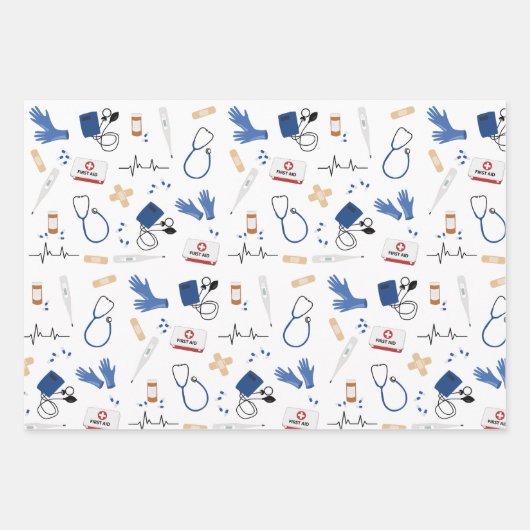 Modern Medisch Arts Verpleegkundige Patroon Inpakpapier Vel (Voorkant)