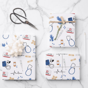 Modern Medisch Arts Verpleegkundige Patroon Inpakpapier Vel