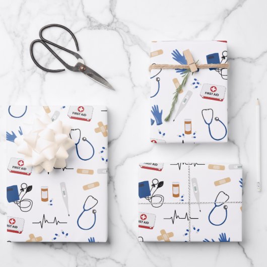 Modern Medisch Arts Verpleegkundige Patroon Inpakpapier Vel (Voorkant)