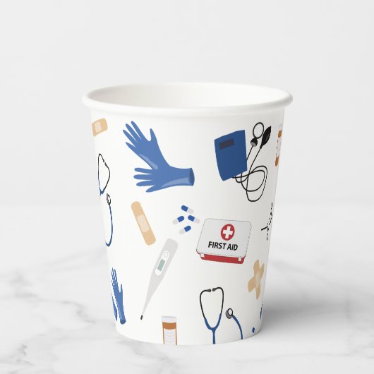 Modern Medisch Arts Verpleegkundige Patroon Papieren Bekers (Achterkant)