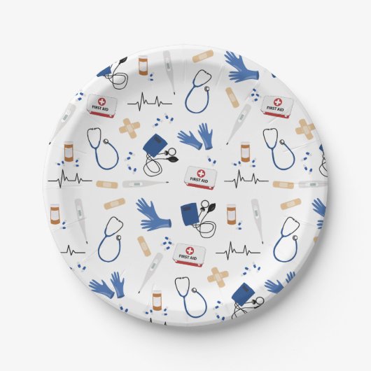 Modern Medisch Arts Verpleegkundige Patroon Papieren Bordje (Voorkant)