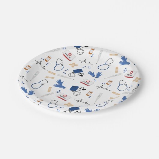 Modern Medisch Arts Verpleegkundige Patroon Papieren Bordje (Gekanteld)
