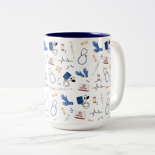 Modern Medisch Arts Verpleegkundige Patroon Tweekleurige Koffiemok (Voorkant rechts)