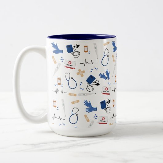 Modern Medisch Arts Verpleegkundige Patroon Tweekleurige Koffiemok (Links)