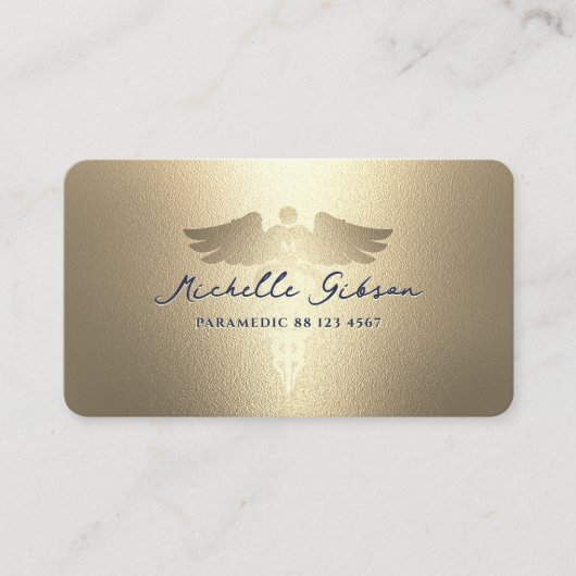 Modern Medisch Caduceus Monogram Goud Wit Visitekaartje (Voorkant)