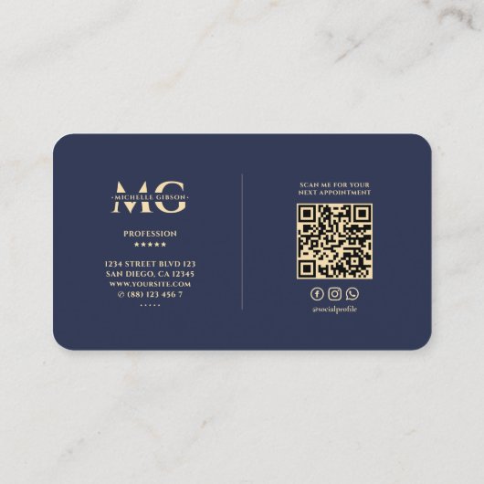 Modern Medisch Monogram Caduceus blauw goud Visitekaartje (Achterkant)