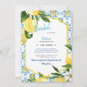 Modern Mediterraan Blauw & Citroenen II Bruids Kaart (Voorkant)