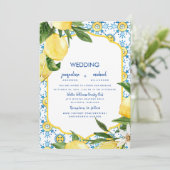 Modern mediterraan kobalt Blue & Lemons Wedding Kaart (Staand voorkant)
