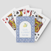 Modern Mediterraan Lemon Blue Tegel Wedding Favori Pokerkaarten (Achterkant)