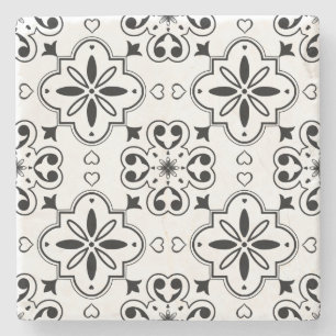 Modern Mediterraan Portugees Zwart Wit Patroon Stenen Onderzetter