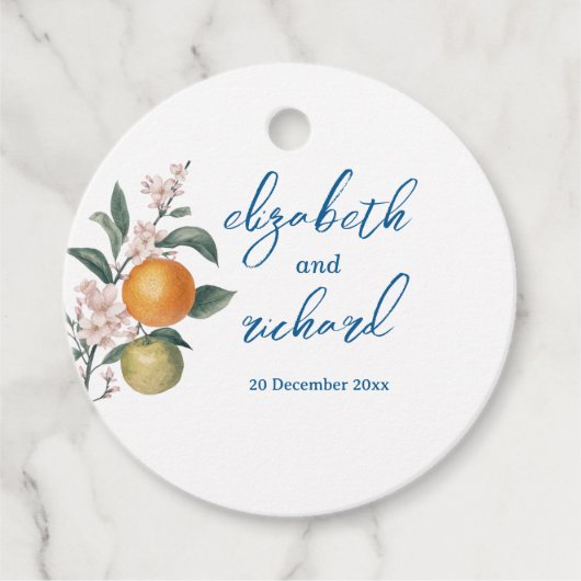 Modern Mediterraans Citroenblauw Tegels Bruiloft Bedankjes Labels (Voorkant)