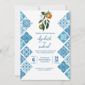 Modern Mediterraans Citroenblauw Tegels Bruiloft Kaart (Voorkant)
