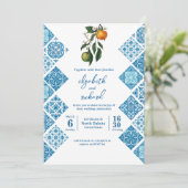 Modern Mediterraans Citroenblauw Tegels Bruiloft Kaart (Staand voorkant)