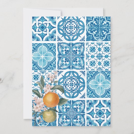 Modern Mediterraans Citroenblauw Tegels Bruiloft Kaart (Achterkant)