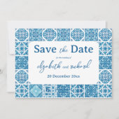 Modern Mediterraans Citroenblauw Tegels Bruiloft Save The Date (Voorkant)