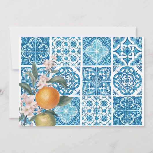 Modern Mediterraans Citroenblauw Tegels Bruiloft Save The Date (Achterkant)
