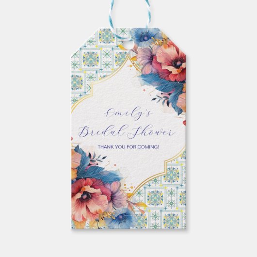 Modern mediterrane blauw patroon kust  cadeaulabel (Voorkant)