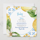 Modern Mediterranean Blue & Lemons Baby shower Inv Kaart (Voorkant)