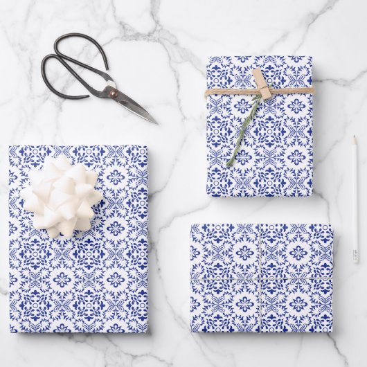 Modern Mediterranean Blue Mosaic Wedding Inpakpapier Vel (Voorkant)