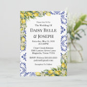 Modern Mediterranean Lemon Blue Mosaic Wedding Kaart (Staand voorkant)