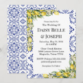 Modern Mediterranean Lemon Blue Mosaic Wedding Kaart (Voorkant / Achterkant)
