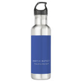 Modern Medium Blue Plain Minimalist Naam toevoegen Waterfles (Voorkant)