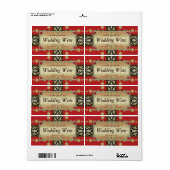 Modern medium-eval Wedding Red Gold WineLabels Etiket (Full Sheet)