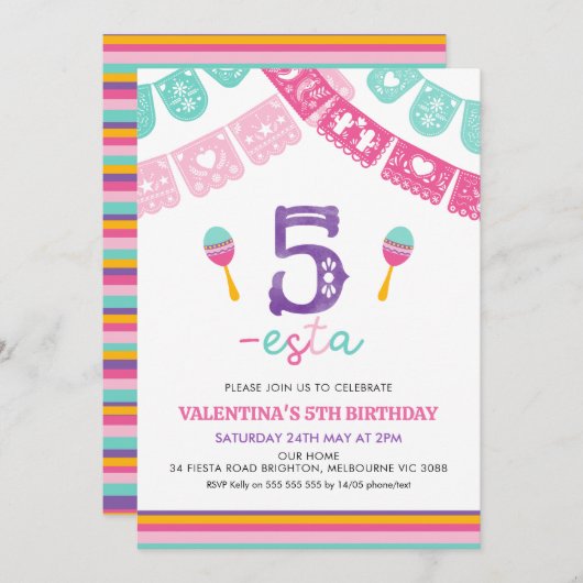 Modern Meerkleurige Meisjes Three-esta 3e Verjaard Kaart (Voorkant / Achterkant)