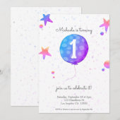 Modern Meisje 1e Verjaardagsfeestje Kaart (Voorkant / Achterkant)