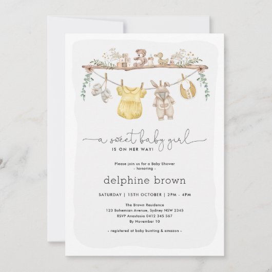 Modern Meisje Baby shower Kleding Kaart (Voorkant)