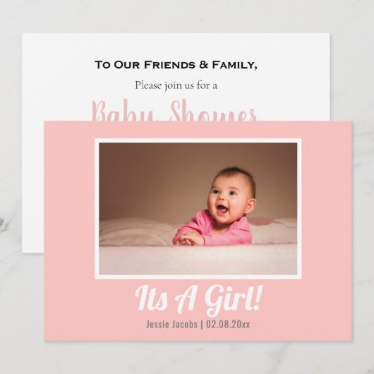 Modern meisje, baby shower uitnodiging (Voorkant / Achterkant)