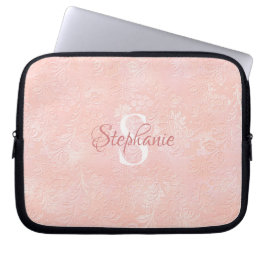 Modern Meisje Blush Roze Bloemen Monogram Laptop Sleeve