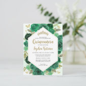 Modern Meisje Emerald Groen Bloemen Goud Quinceañe Briefkaart (Staand voorkant)
