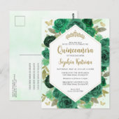 Modern Meisje Emerald Groen Bloemen Goud Quinceañe Briefkaart (Voorkant / Achterkant)