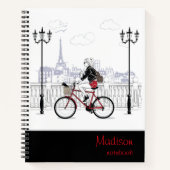 Modern Meisje Fietsen Parijs Gepersonaliseerde naa Notitieboek (Voorkant)