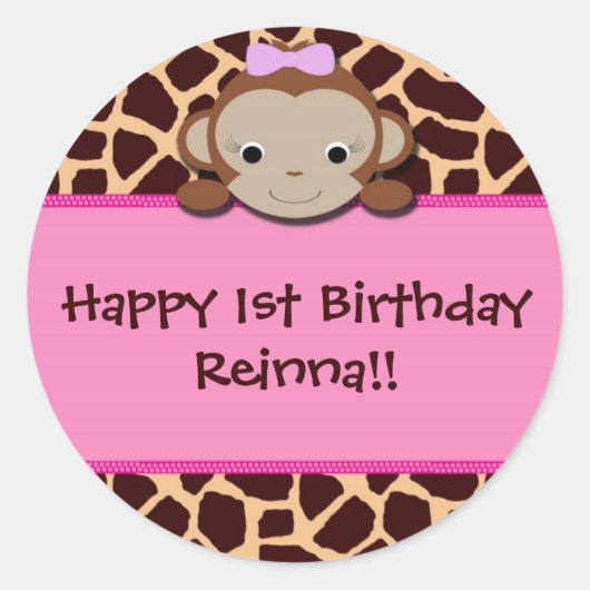 Modern Meisje Monkey Stickers [Roze] (Voorkant)