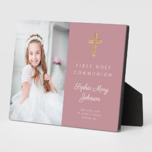 Modern Meisje Roze Eerste Communie Foto Fotoplaat