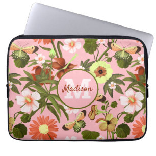  modern meisje roze monogram patroonpatroon laptop sleeve