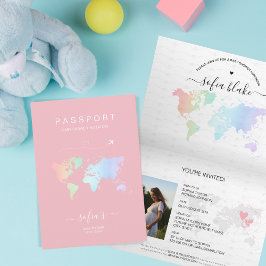 Modern Meisje Roze Passport Wereldkaart Baby showe