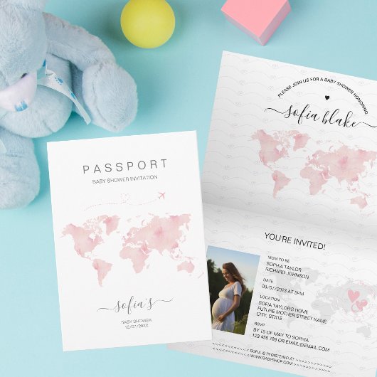 Modern Meisje Roze Passport Wereldkaart Baby showe