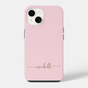 Modern Meisje Stijlvol Blush Roze Goud Naam Script iPhone 14 Hoesje